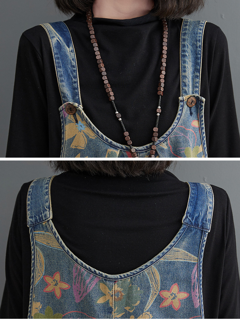 Women's Wide Leg Pant Loose Flowers Printed Overall Dungarees