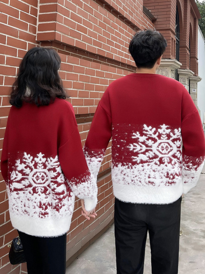 Women's Winter Couple Wear  Loose Knitted Velvet Sweater