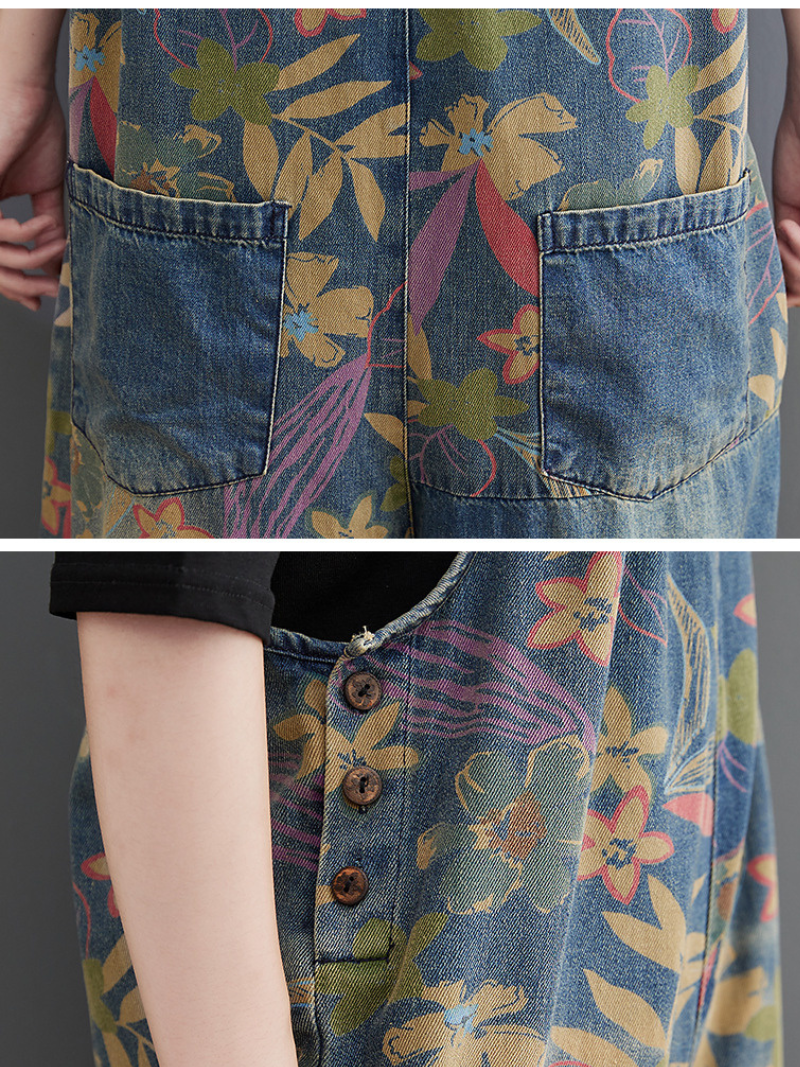Women's Wide Leg Pant Loose Flowers Printed Overall Dungarees