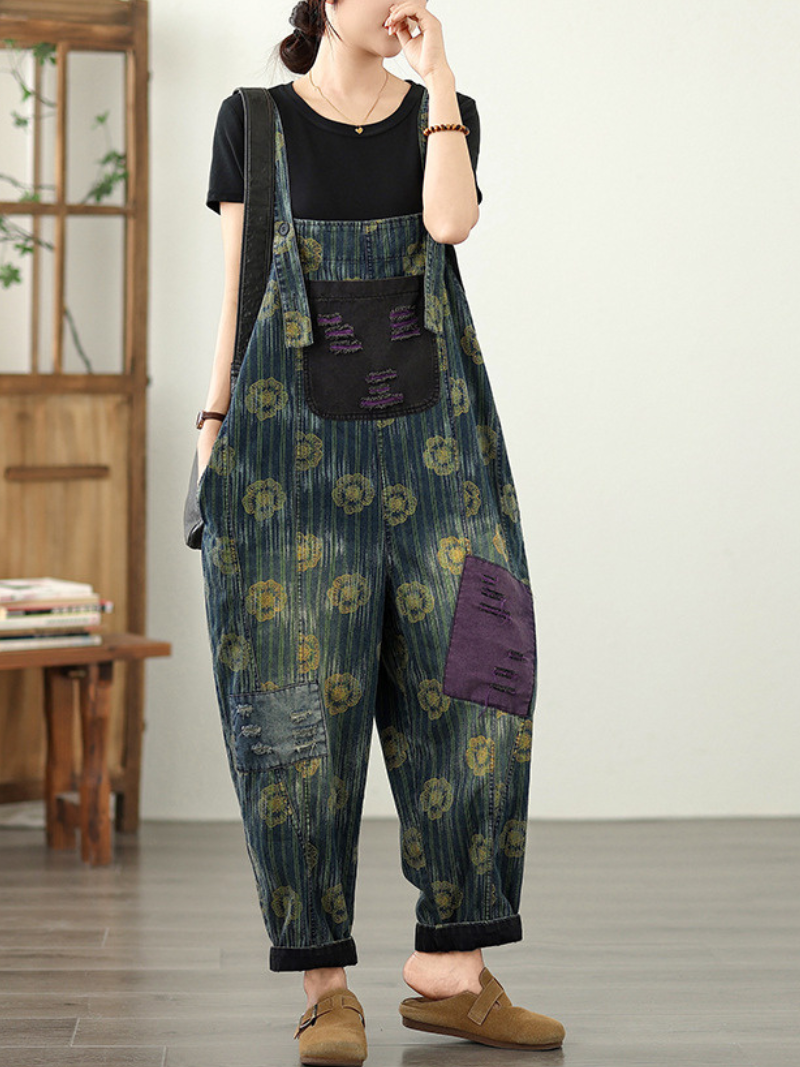 Women's Summer Casual &Trendy Floral Denim Overall Dungaree