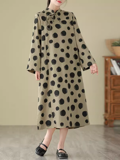 Women's Polka-Dot Mid-Length A-Line Dress
