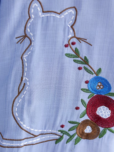 Women's Summer Embroidery & Cat Style T-Shirt Top
