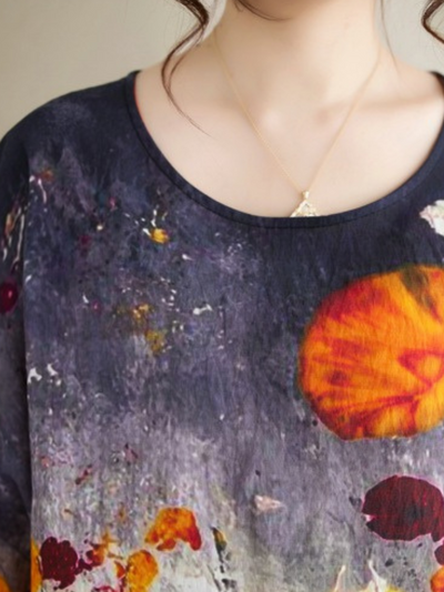 Women's Casual Versatility Beauty Floral Printed Round Neck Tops