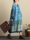 Women's Printed Side Pockets Robe Puff Sleeves Hooded Dress