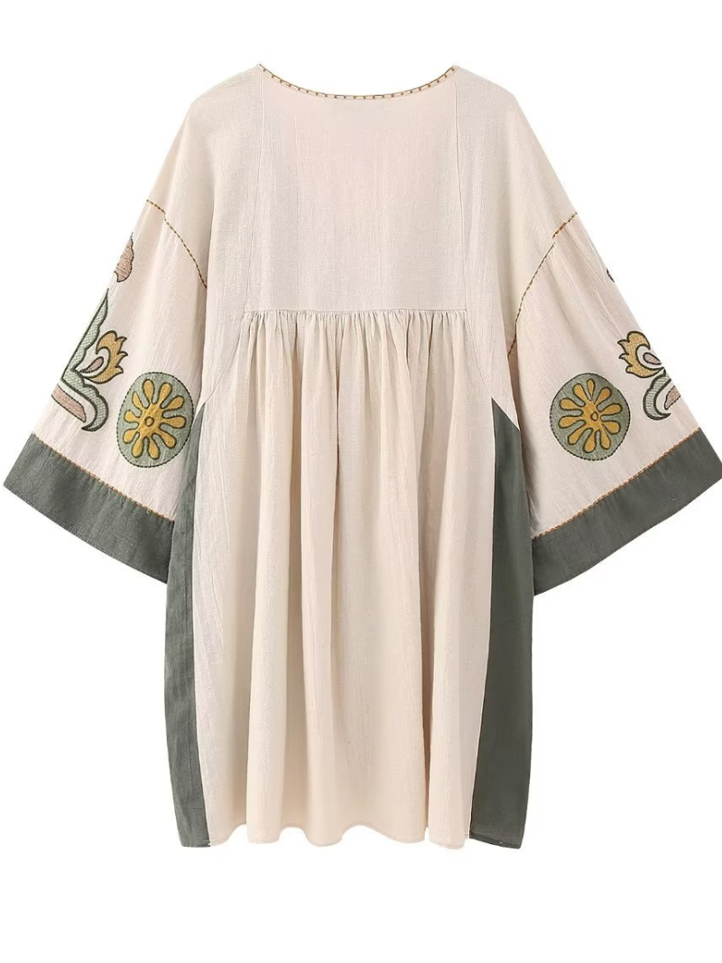 Women's Summer Casual V-neck Loose Embroidered Kimono Dress