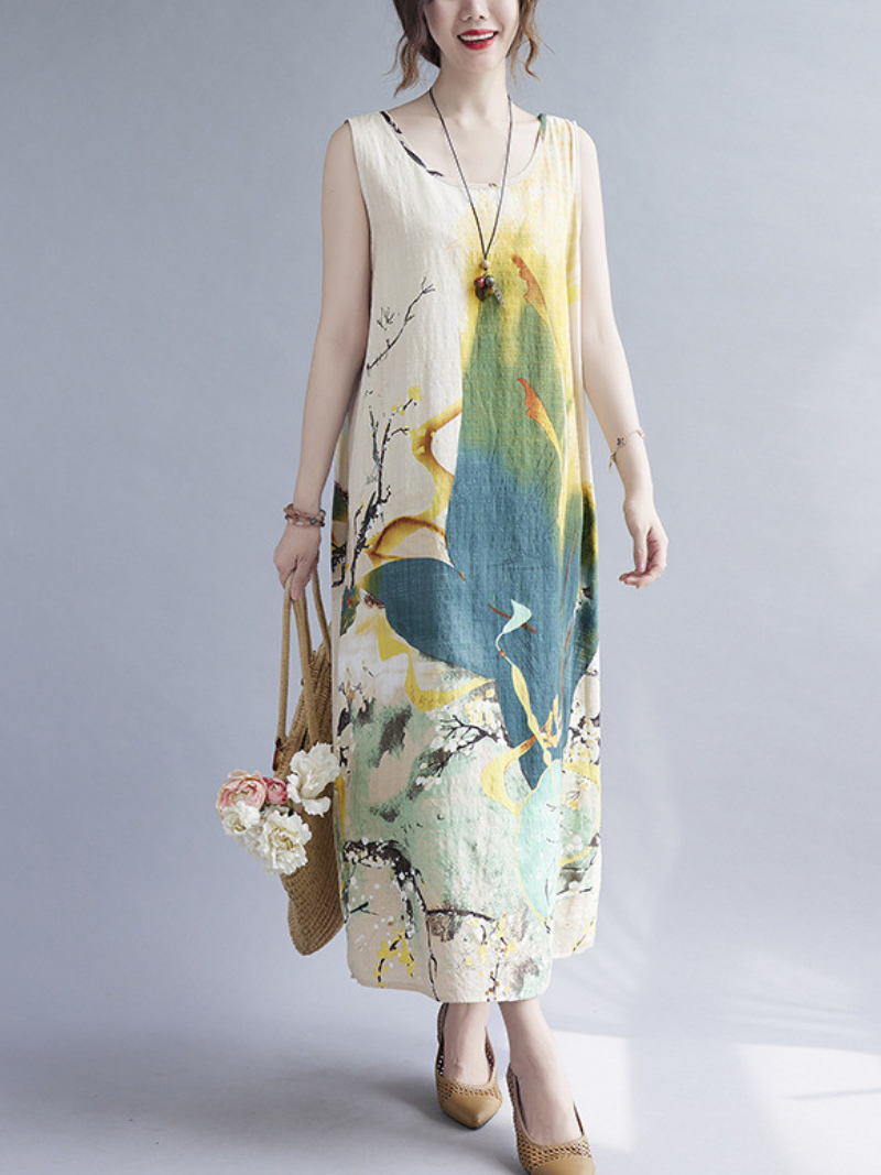 Women's Summer Large Size Comfortable Flower Sleeveless A-Line Dress