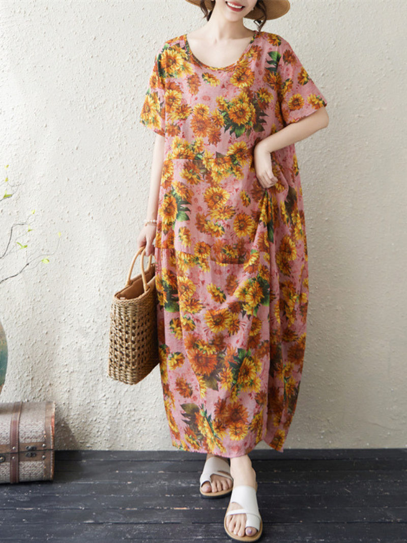 Sunflower Soft Rayon Maxi Dress for Women, Breezy Floral Summer Style