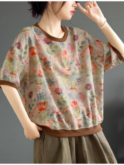 Women's Summer Any Occasion Loose Floral Printed Tops