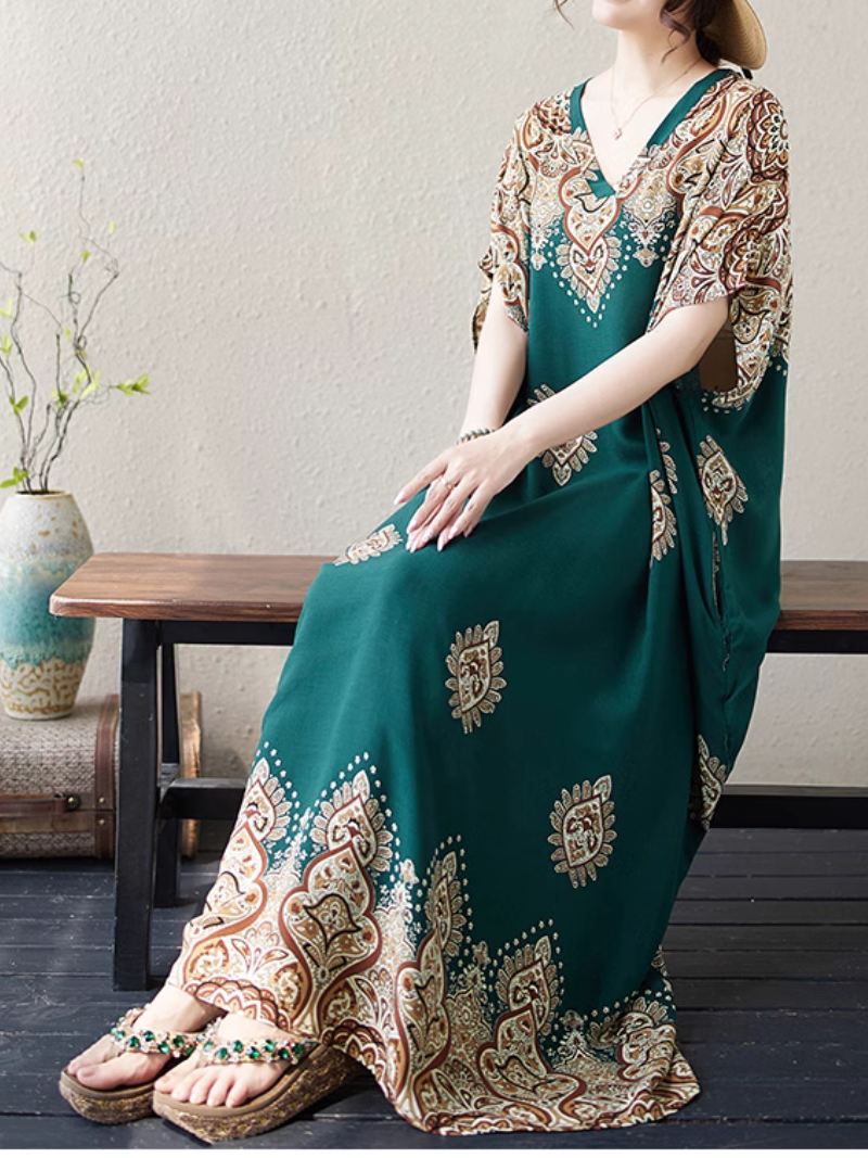 Women's Summer Comfort and Elegance Printed Long Kaftan Dress