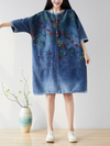 Women's Casual & Soft Floral Large Pockets  Midi Dress
