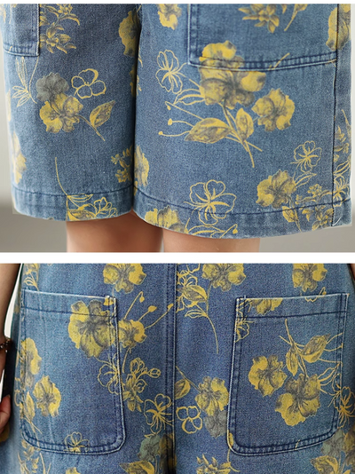Women's Summer Cool Strap Button Up Printed  Overall Dungaree