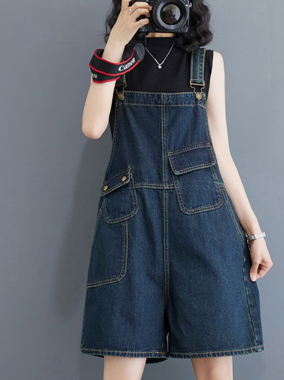 Women's Casual Summer Wide Leg Shorts Overalls Dungarees