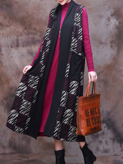 Modern Comfort Women's Printed Plaid Long Cardigan
