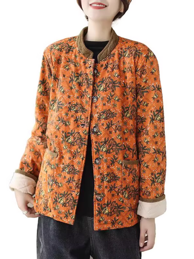 Women's Nature's Beauty Floral Stand-up Collar Coat