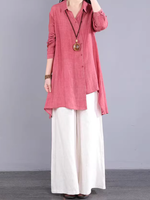 Asymmetric Longline Linen Shirt Tunic in Cotton Linen Blend, Refined