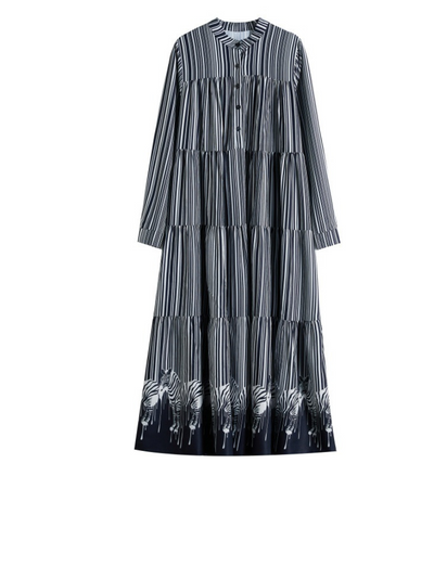 Women's Long Striped Printed Button-Up Maxi Shirt Dress
