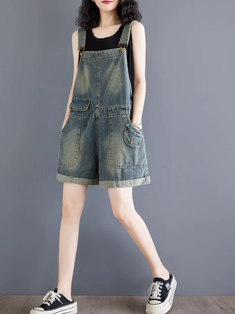 Women's Trendy & Baggy Denim bib's Shorts Overall Dungaree