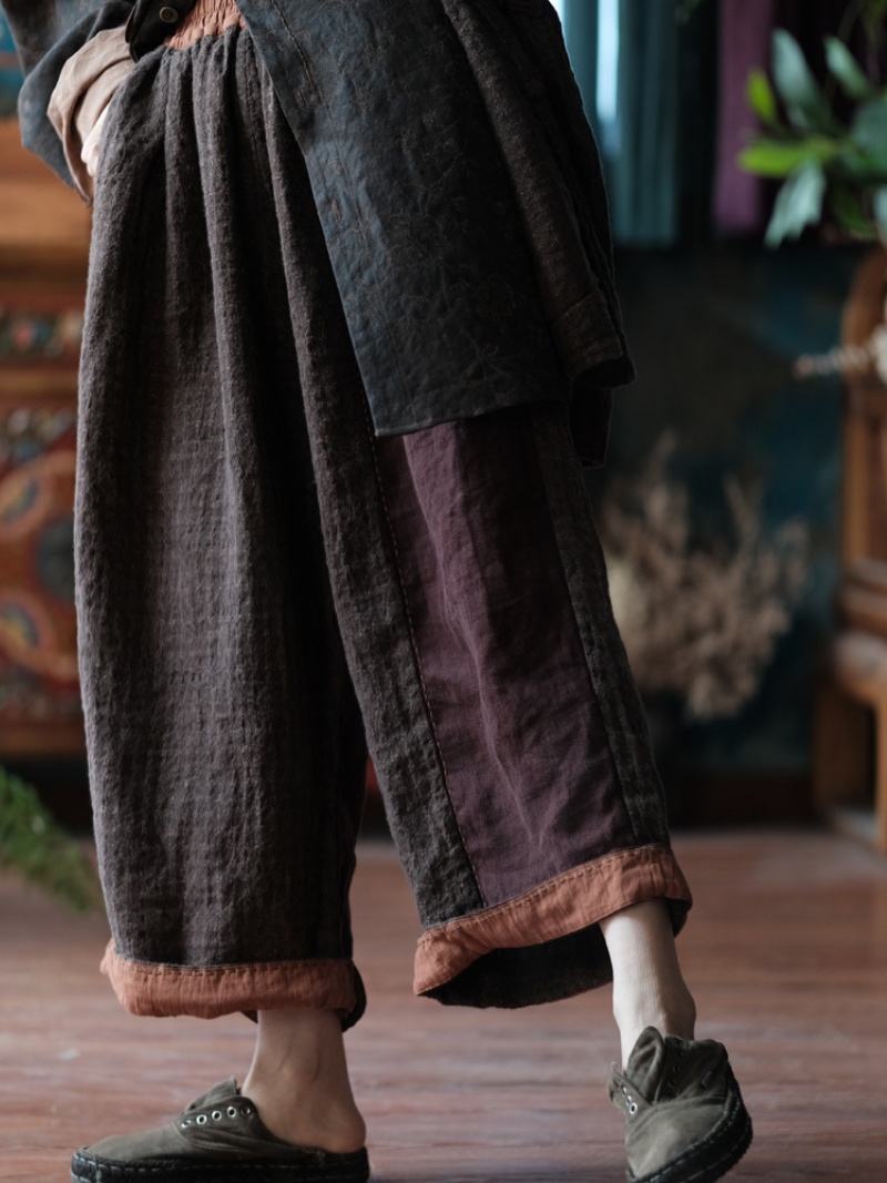 Women's Summer Adjustable Plaid Elastic Waist Pants Loose Bottom