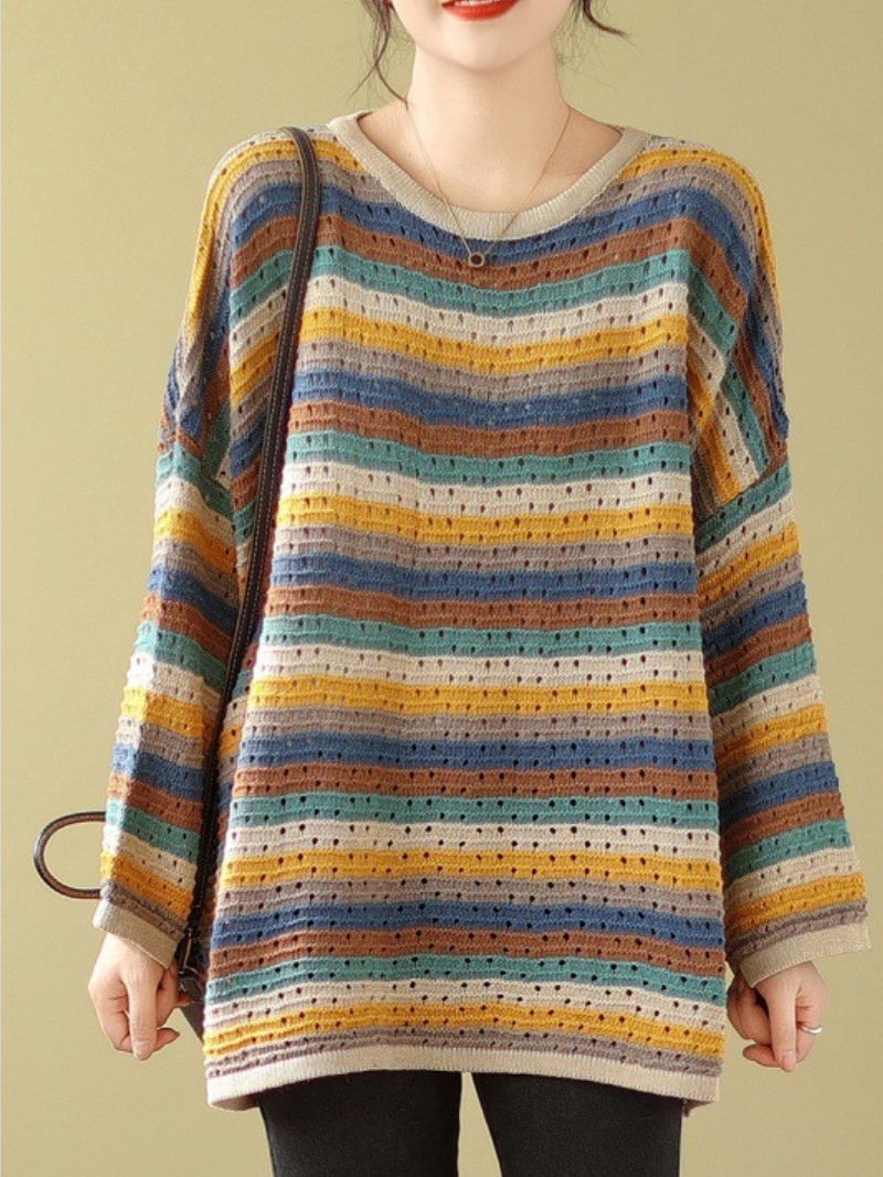 Women's Comfy & Colorful Plus Size Knitted Stripe Sweater