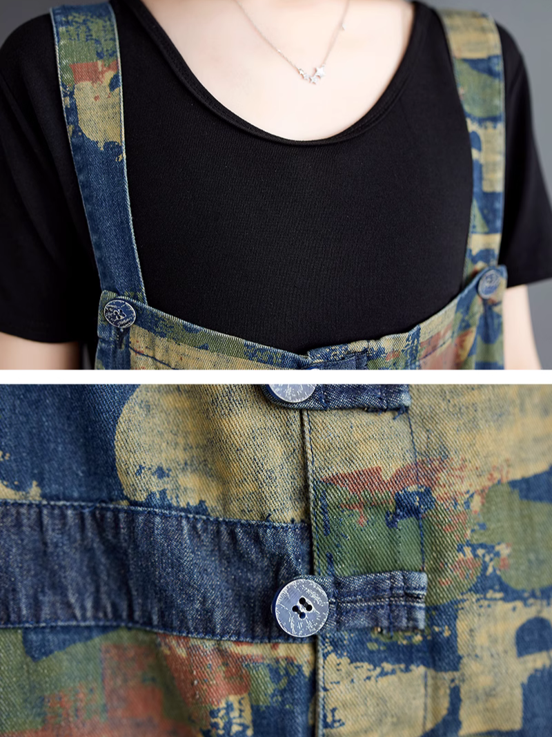 Women's Stylish & Beautiful Thin Denim Printed Overall Dungaree