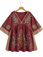 Women's Summer Casual V-neck Loose Embroidered Kimono Dress