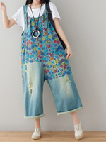 Chic Women's Loose Wide-Leg Floral Denim Overalls | Eva Trends