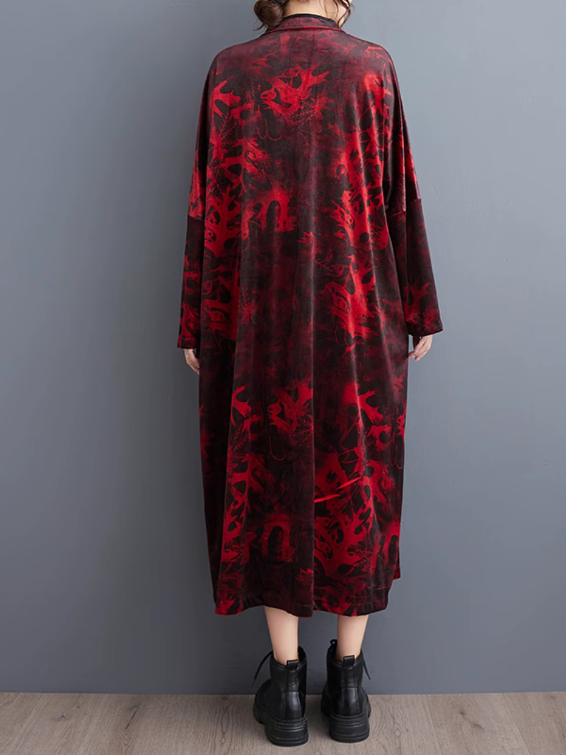 Women's Perfect Printed Disc Button Stand Collar A-Line Dress