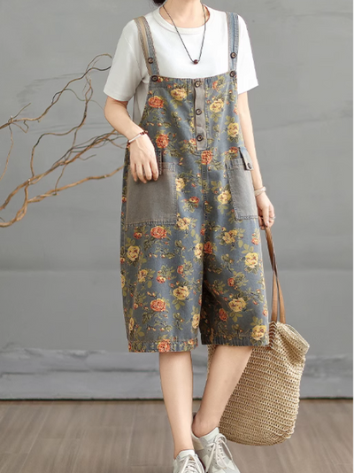 Women's Summer Lightweight Fashionable Loose Printed Overall Dungaree