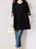 A-Line Tunic Top with Embroidered Cuffs