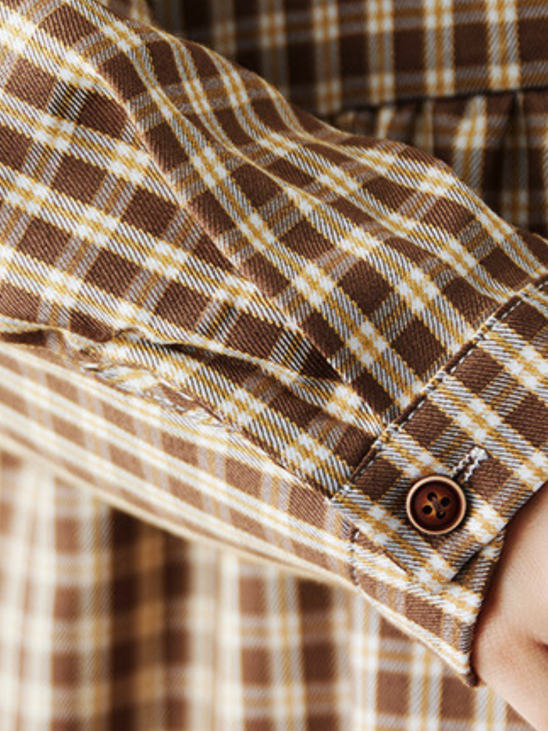 Gingham Cotton-Linen Midi Shirt Dress with Pockets and Gentle Volume