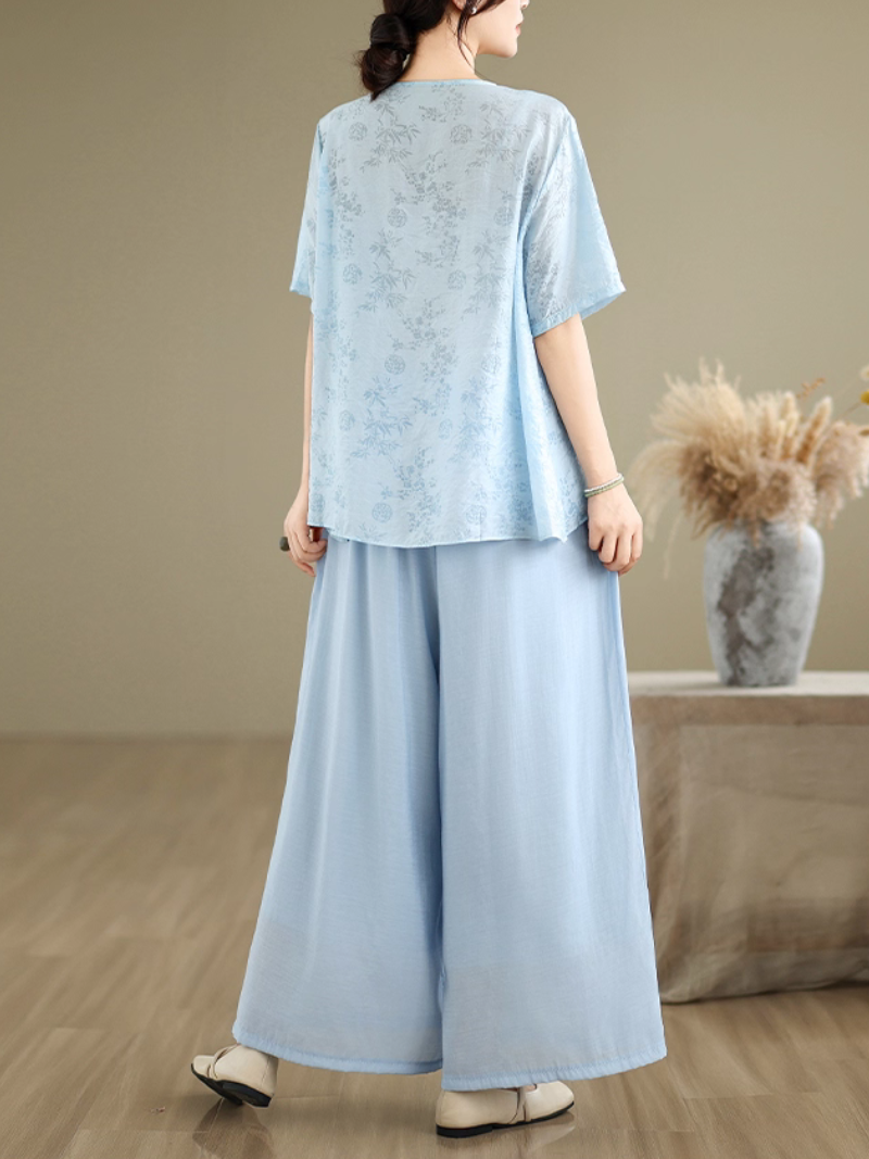 Women's Blue Retro Loose Top 