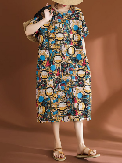 Women's Summer Ethnic Design Printed Midi-Skirt Dress