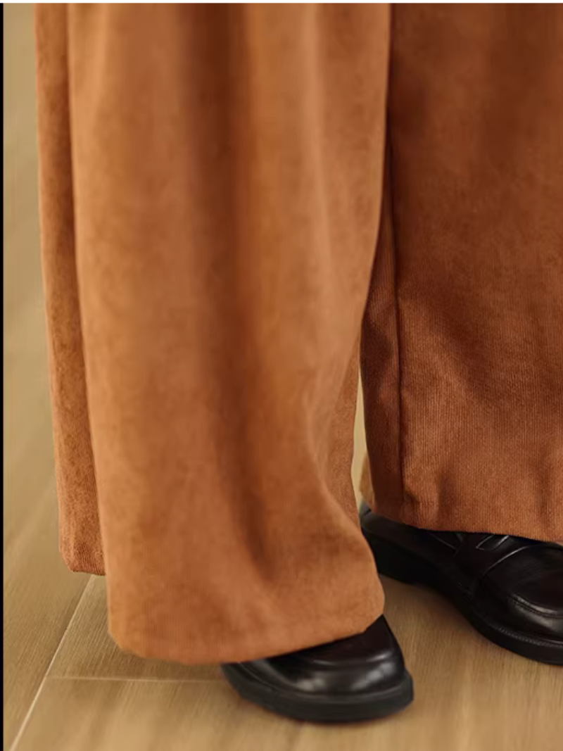 Chic Relaxed Corduroy Wide-Leg Pants with Pockets and Elastic Waist