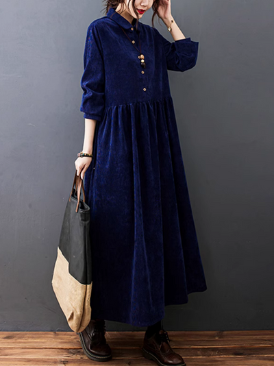 Women's Over-the-Knee Warm Button-Up A-Line Dress