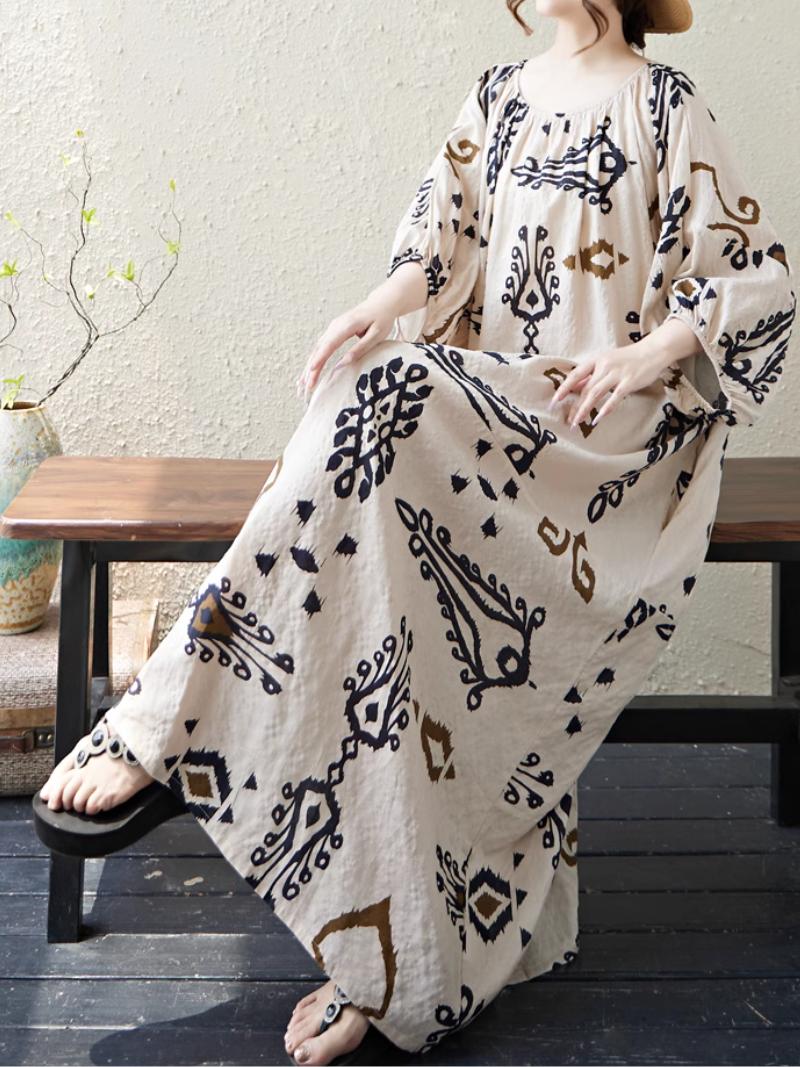Women's  Summer Beautiful Ethnic Style Printed  Kaftan Dress