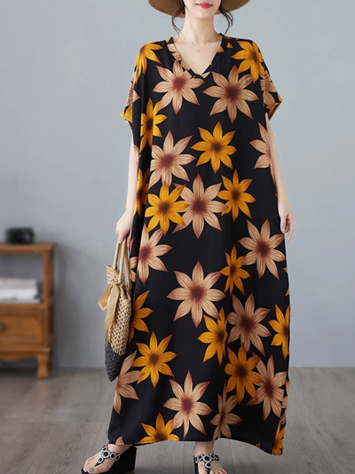 Women's Delightful Summer Printed Flower Long Kaftan Dress