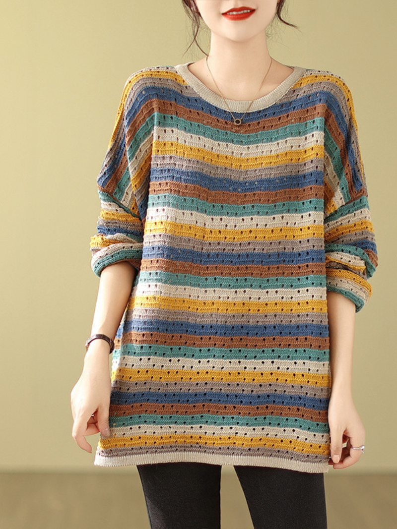 Women's Comfy & Colorful Plus Size Knitted Stripe Sweater