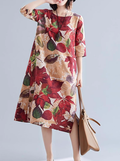 Women's Red Printed A-Line Dress