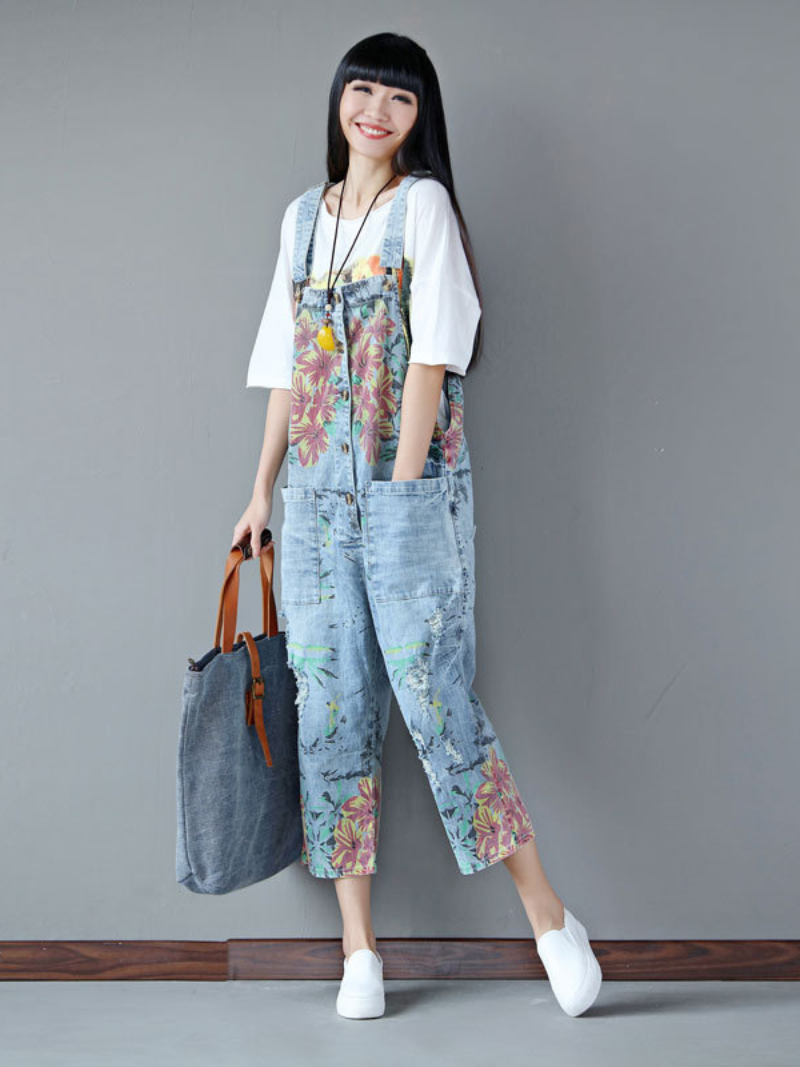Women's Daily Wear and Outing style Printed Overall Dungarees