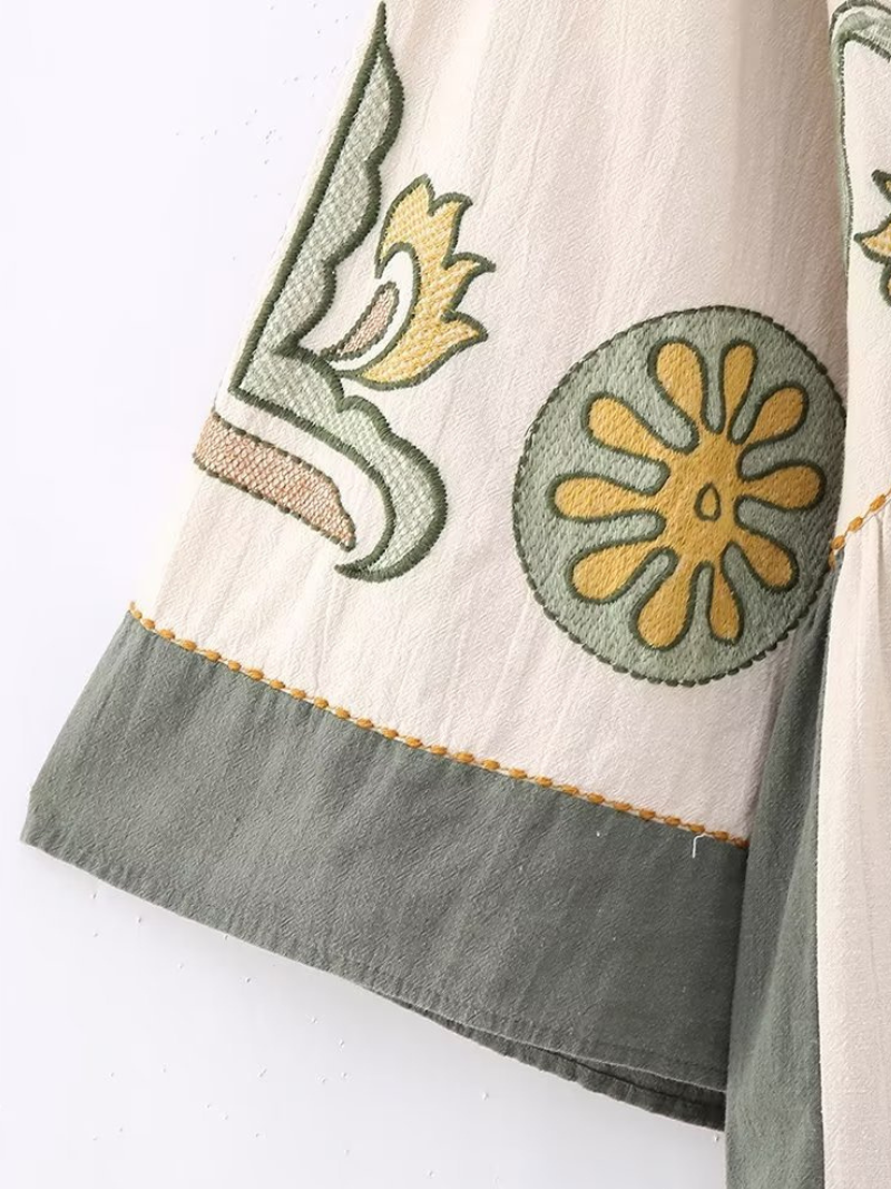Women's Summer Casual V-neck Loose Embroidered Kimono Dress