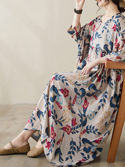 Women's Generous Beauty Printed Flower Smock Dress