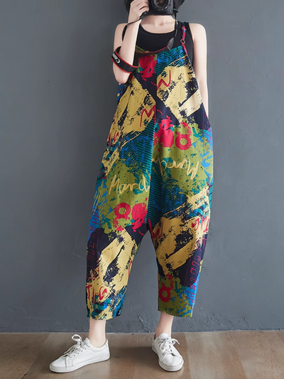 Women's Loose Print Dungarees