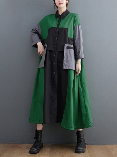 Women's Pretty Button Up Mid-Length Loose Coat With Side Pockets