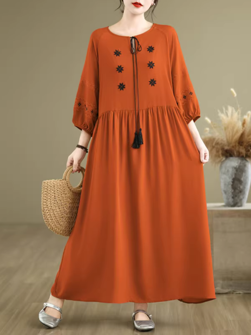 linen fitted maxi dress 100% Linen Loose Fit Kimono Maxi Dress MADDIE, Powder Blue / S main image 1