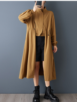 Minimalist Stand-Collar Drawstring Trench Coat, Oversized Longline Everyday Elegance