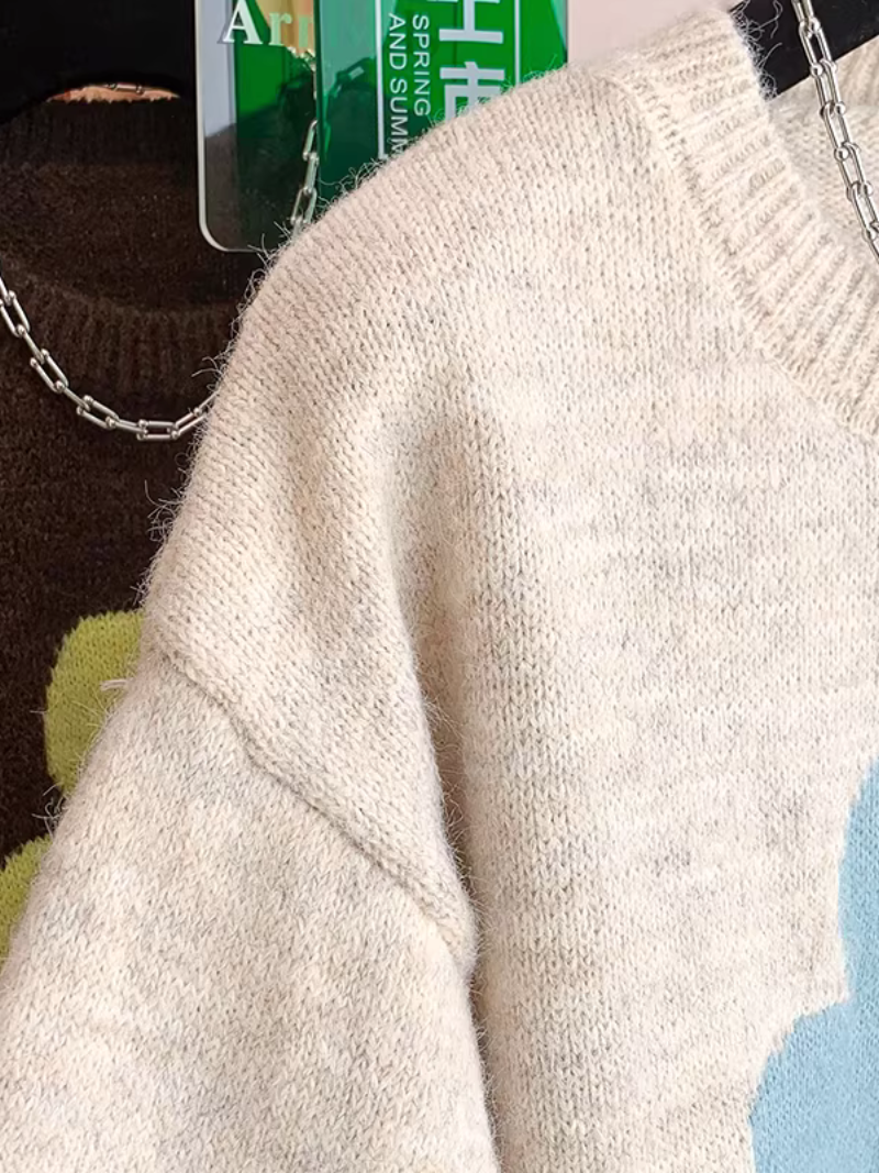 Chic Floral Intarsia Knit Sweater in Plush Acrylic Blend Comfort