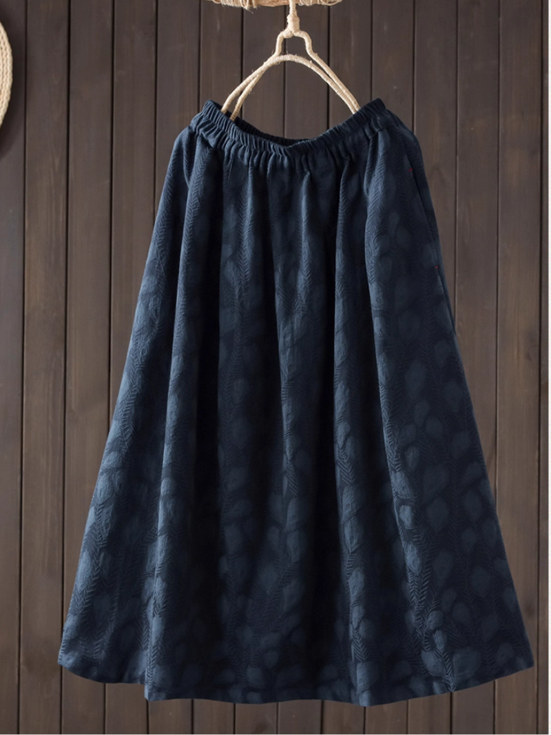 Jacquard A-Line Women's Midi Skirt with Soft Volume and Elastic Waist