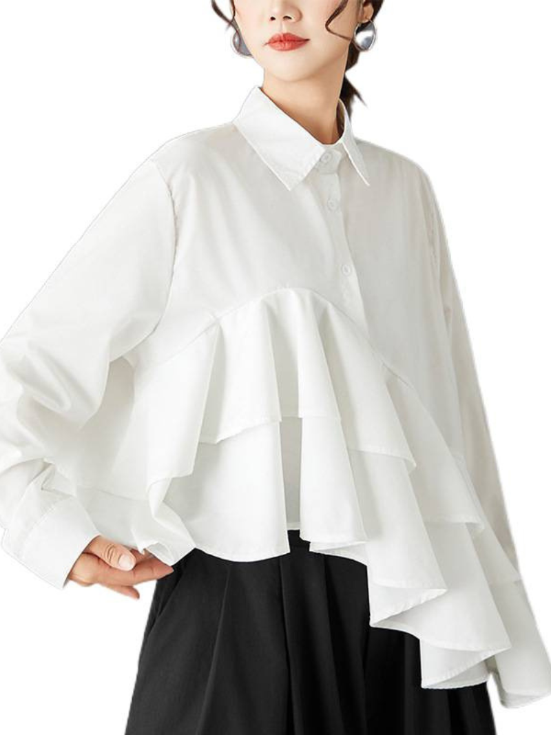 Day-to-Night Confidence Ruffle Blouse with Asymmetrical Cascade and Effortless Fit