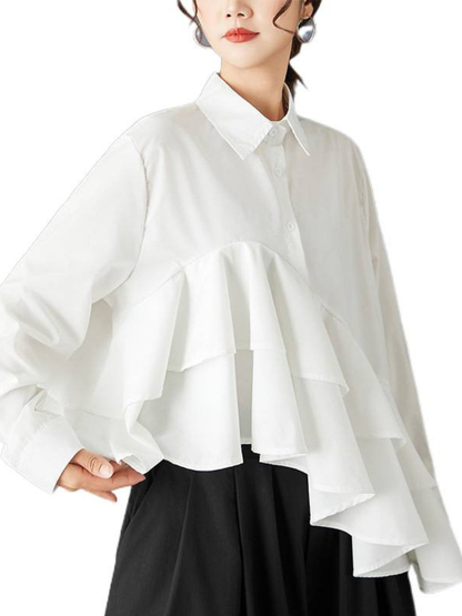 Day-to-Night Confidence Ruffle Blouse with Asymmetrical Cascade and Effortless Fit