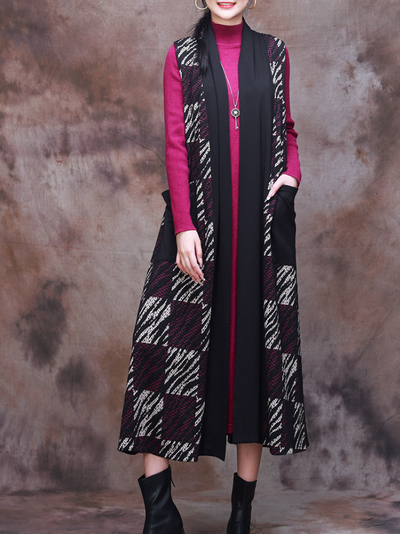 Modern Comfort Women's Printed Plaid Long Cardigan